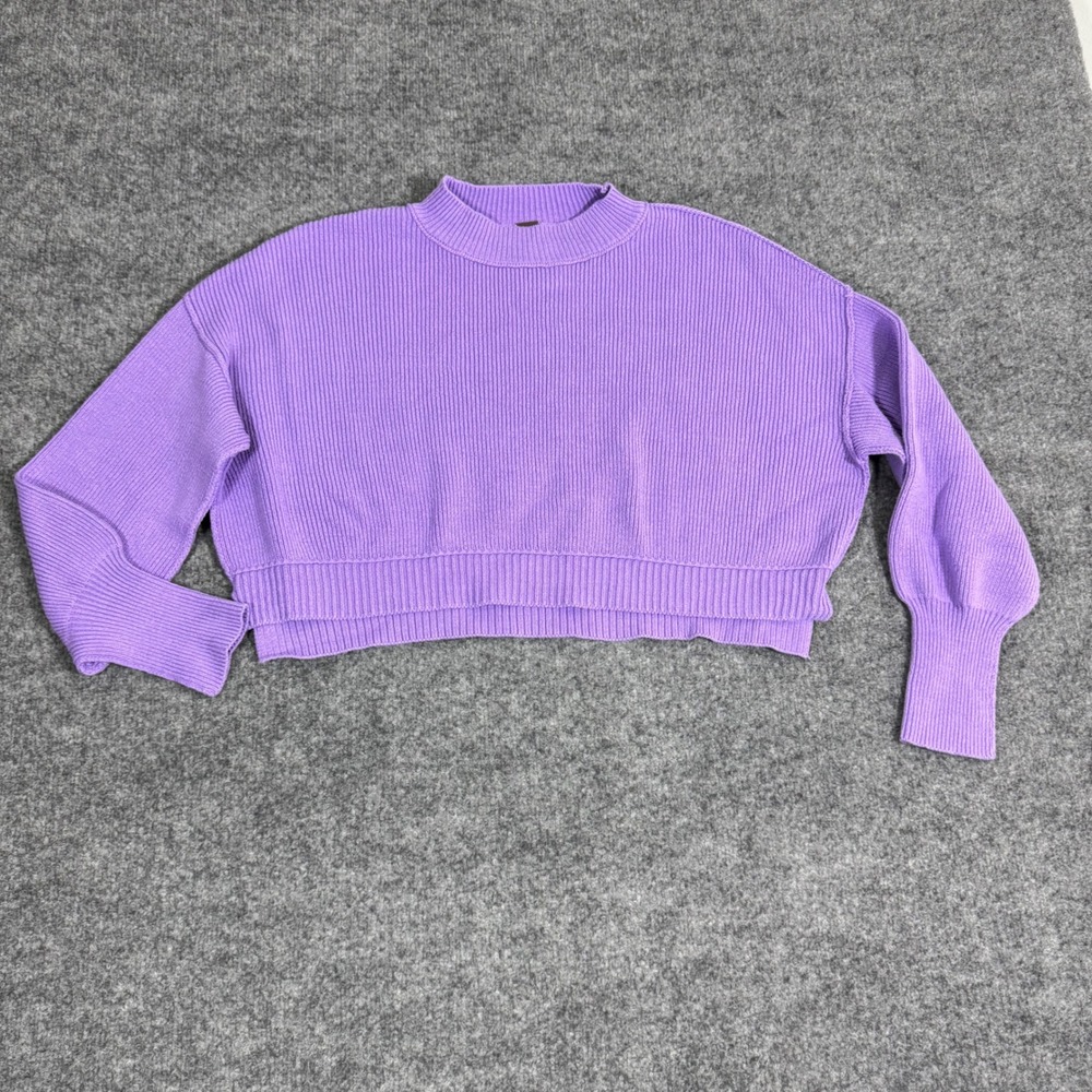 Free People Cropped Ribbed Mock Neck Sweater Womens XS Purple Cotton Blend EUC